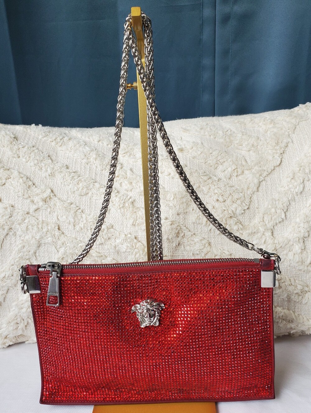 Versace Red Crystal-Embellished Wristlet Clutch - Picture 7 of 16